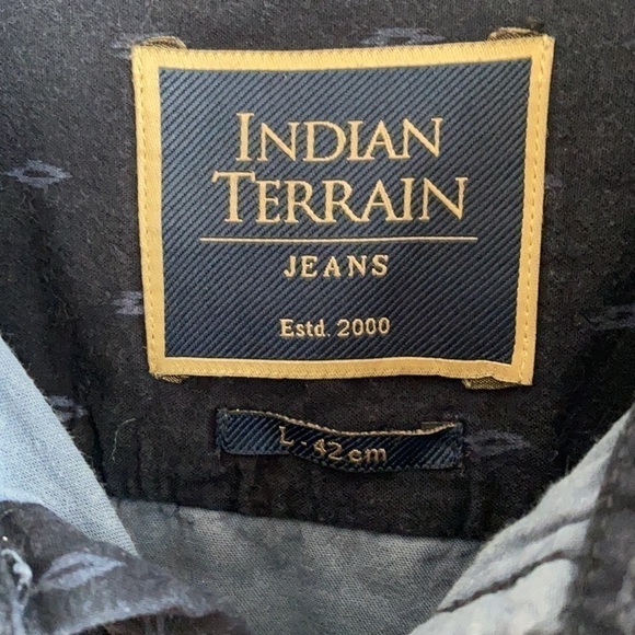 Indian Terrain Navy Blue Print Chiseled Fit Button Down Shirt Size Large 42 - Picture 3 of 10
